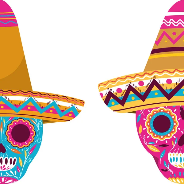 Мексиканський череп з капелюхом ізольована ікона — стоковий вектор