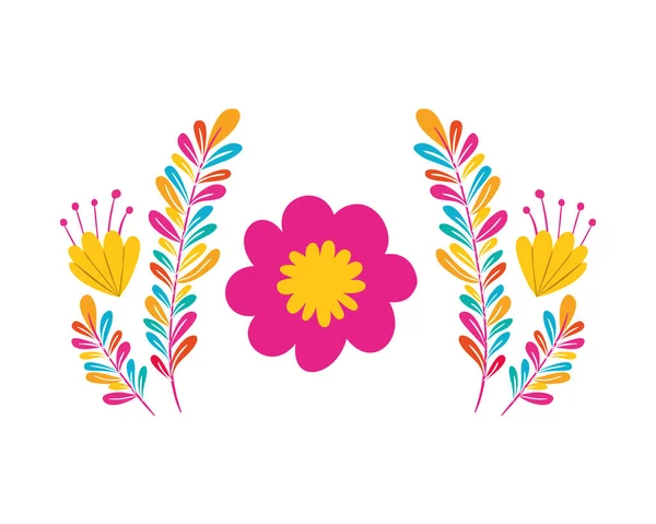 Flor colorida com folhas ícone isolado —  Vetores de Stock