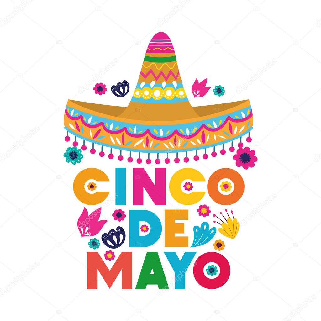 cinco de mayo label with hat isolated icon