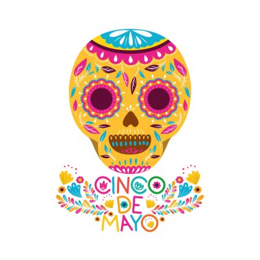 Cinco de mayo etiket kafatası izole simgesi