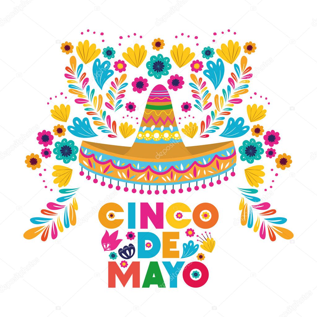 cinco de mayo label with hat isolated icon