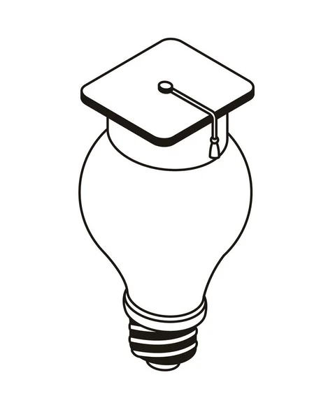 Bombilla con sombrero de graduación sobre fondo blanco — Vector de stock