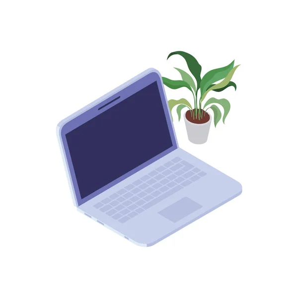 Laptop met kamerplant op witte achtergrond — Stockvector