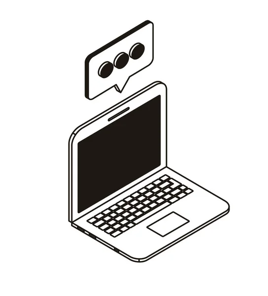 Laptop mit E-Mail-Benachrichtigungen auf weißem Hintergrund — Stockvektor