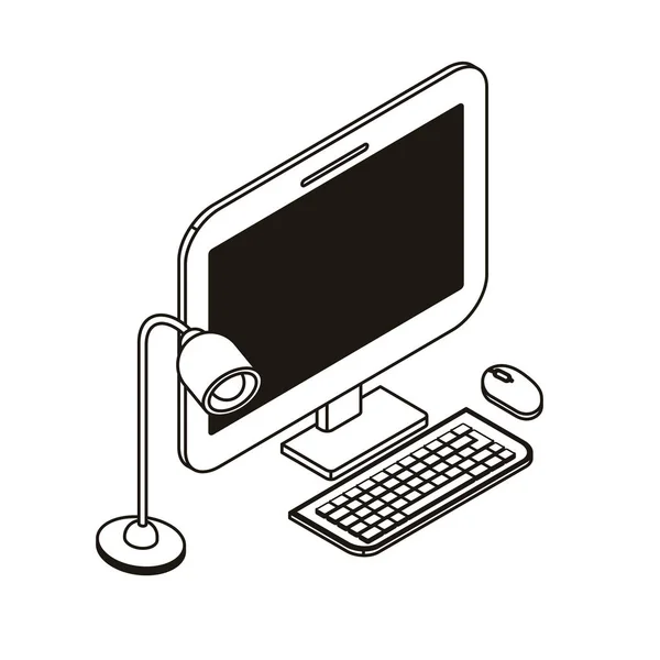 Экран настольного компьютера с клавиатурой и мышью — стоковый вектор