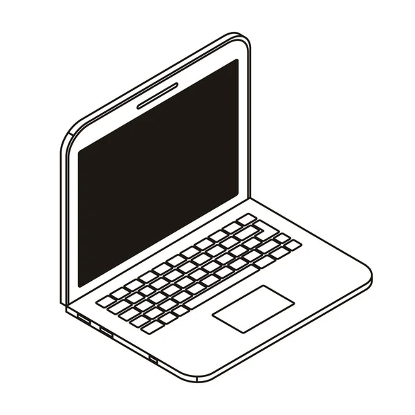 Silueta de portátil abierto sobre fondo blanco — Vector de stock