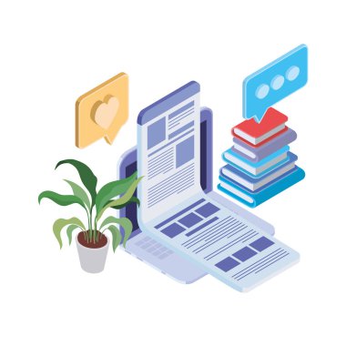 beyaz arka planda dizüstü bilgisayar ile simgeler kümesi