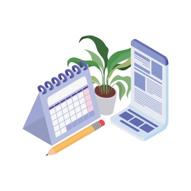 beyaz arka planda takvim hatırlatma ve houseplant