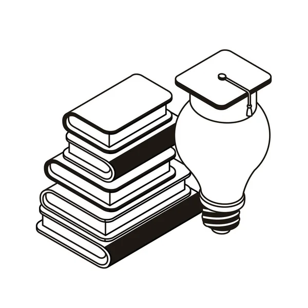 Stack of books and light bulb on white background — Stock Vector