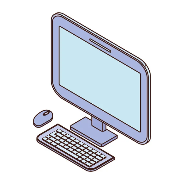 Stationär datorskärm med tangentbord och mus — Stock vektor
