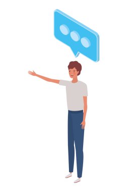 beyaz arka plan üzerinde konuşma balonu ile ayakta adam