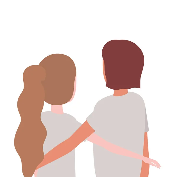 Couple of people in back position on white background — Stock Vector