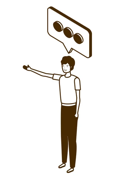 Άνθρωπος στέκεται με φούσκα ομιλίας σε λευκό φόντο — Διανυσματικό Αρχείο