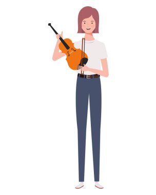 beyaz arka plan üzerinde keman ile genç kadın