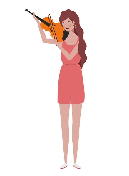 Mujer joven con violín sobre fondo blanco — Vector de stock