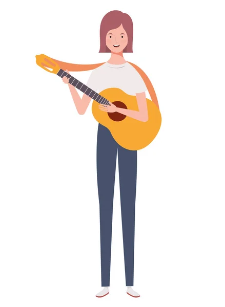 Woman with acoustic guitar on white background — Stock Vector