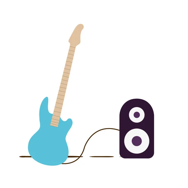 Guitarra eléctrica con altavoz estéreo sobre fondo blanco — Vector de stock