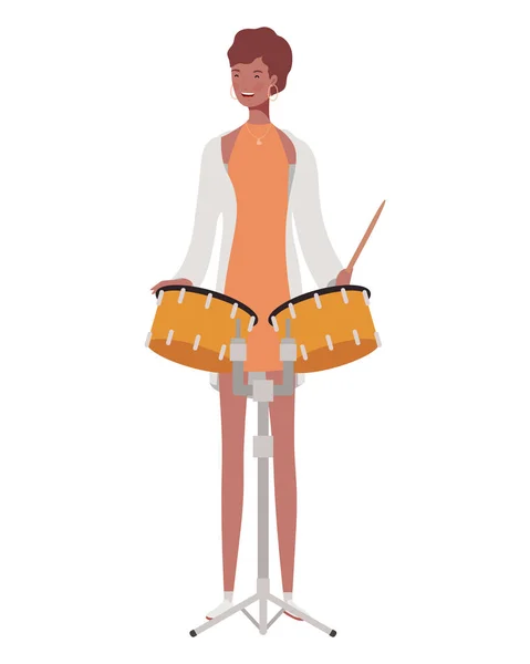 Jeune femme avec timbales sur fond blanc — Image vectorielle