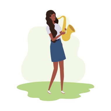 saksafon beyaz zemin üzerine olan kadın