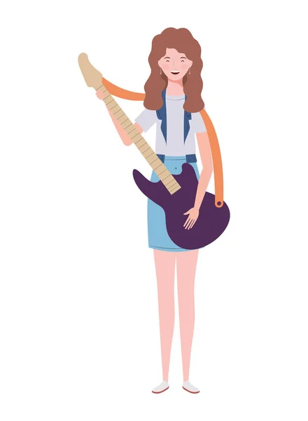 Молода жінка з електричною гітарою на білому тлі — стоковий вектор