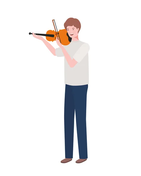 Joven con violín sobre fondo blanco — Vector de stock