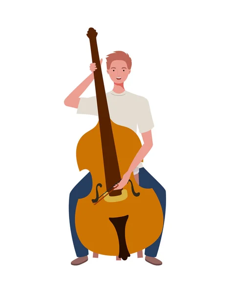 Junger Mann mit Geige auf weißem Hintergrund — Stockvektor