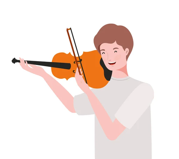 Joven con violín sobre fondo blanco — Vector de stock