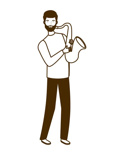 Silhouette d'homme avec saxophone sur fond blanc — Image vectorielle