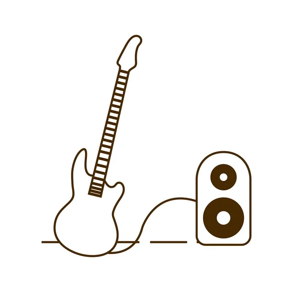Guitarra eléctrica con altavoz estéreo sobre fondo blanco — Vector de stock