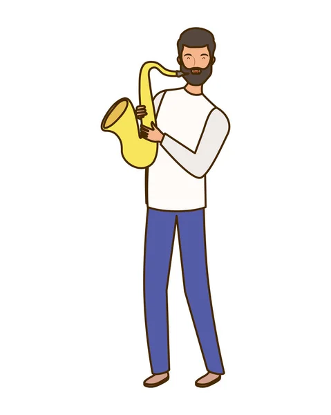Young man with saxophone on white background — Stock Vector
