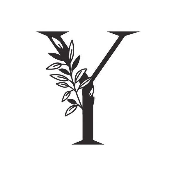 Lettre Y de l'alphabet avec feuilles — Image vectorielle