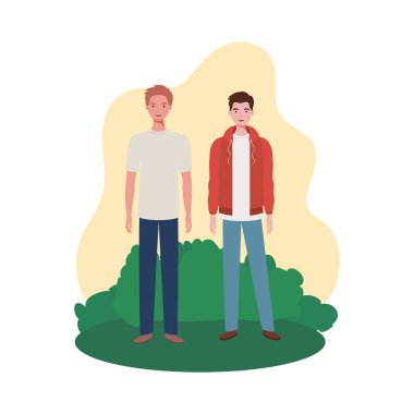 manzara arka plan ile ayakta genç erkekler