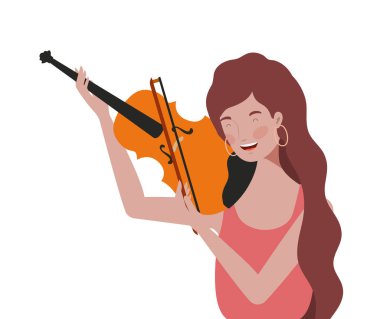 beyaz arka plan üzerinde keman ile genç kadın