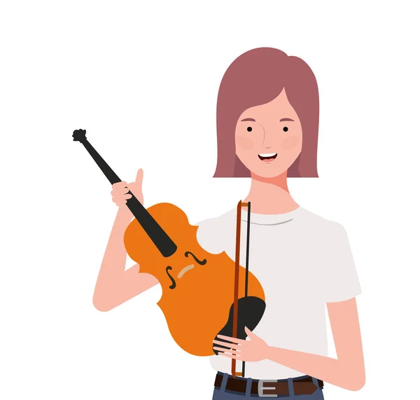 Jovem mulher com violino no fundo branco — Vetor de Stock
