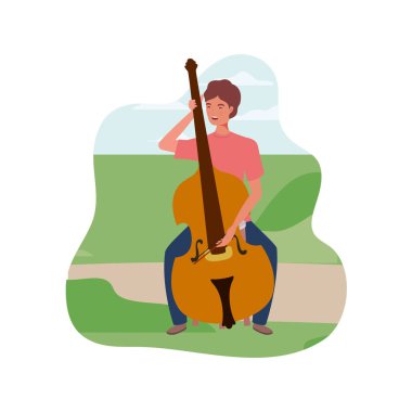 arka plan manzara keman ile genç adam