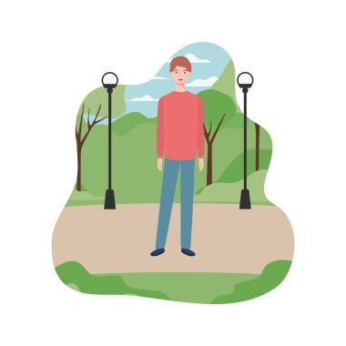 peyzaj arka plan ile duran genç adam