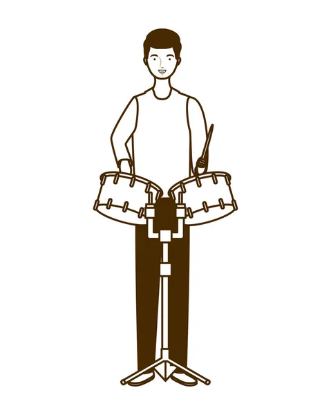 Silhouette dell'uomo con timpani su sfondo bianco — Vettoriale Stock