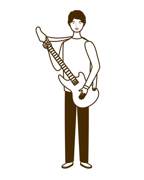 Männersilhouette mit E-Gitarre auf weißem Hintergrund — Stockvektor