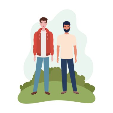 manzara arka plan ile ayakta genç erkekler