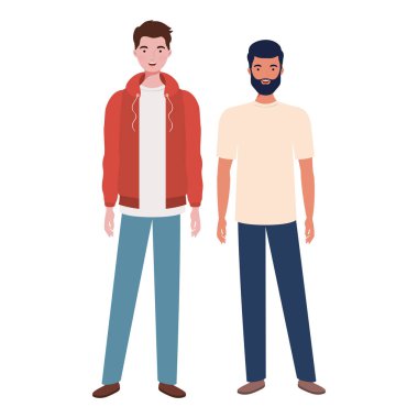 beyaz arka planda duran genç erkekler