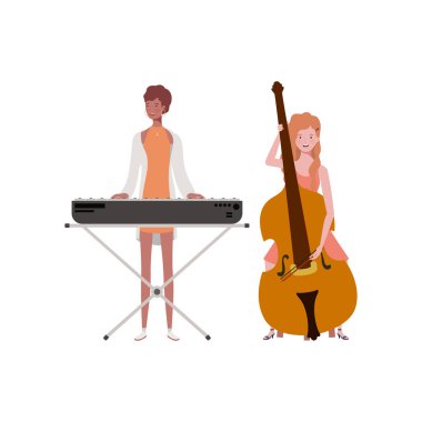 beyaz arka plan üzerinde müzik aletleri ile kadınlar