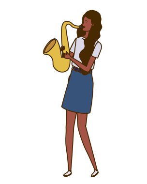 saksafon beyaz zemin üzerine olan kadın