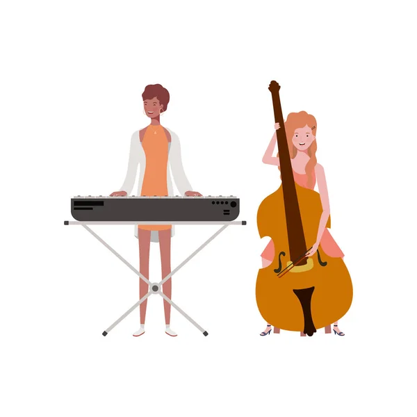 Femmes avec instruments de musique sur fond blanc — Image vectorielle