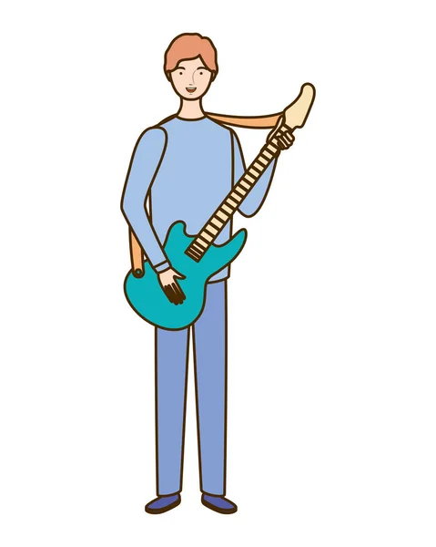 Beyaz arka plan üzerinde elektro gitar ile genç adam — Stok Vektör