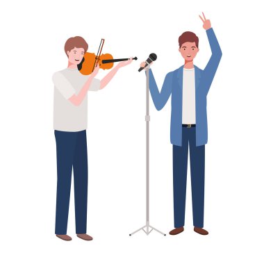 beyaz arka plan üzerinde müzik aletleri ile erkekler