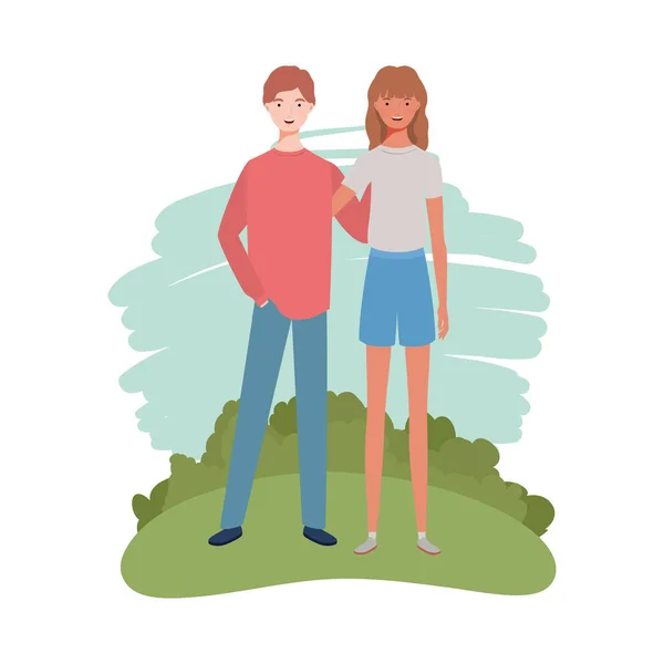 Paar von Menschen mit landschaftlichem Hintergrund — Stockvektor