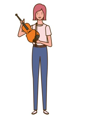 beyaz arka plan üzerinde keman ile genç kadın