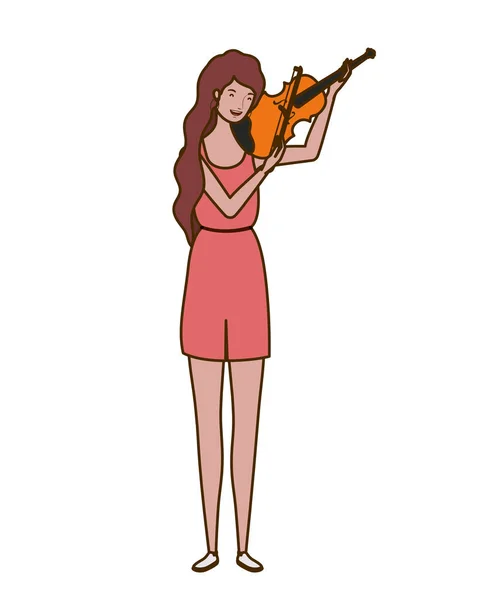 Mujer joven con violín sobre fondo blanco — Vector de stock