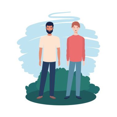 manzara arka plan ile ayakta genç erkekler