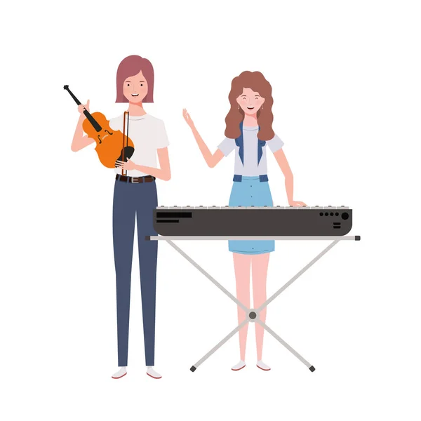 Mulheres com instrumentos musicais em fundo branco —  Vetores de Stock